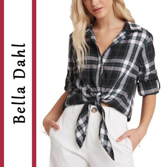 Bella Dahl | Shimmer Tartan Plaid Tie Front Shirt - Picture 1 of 11